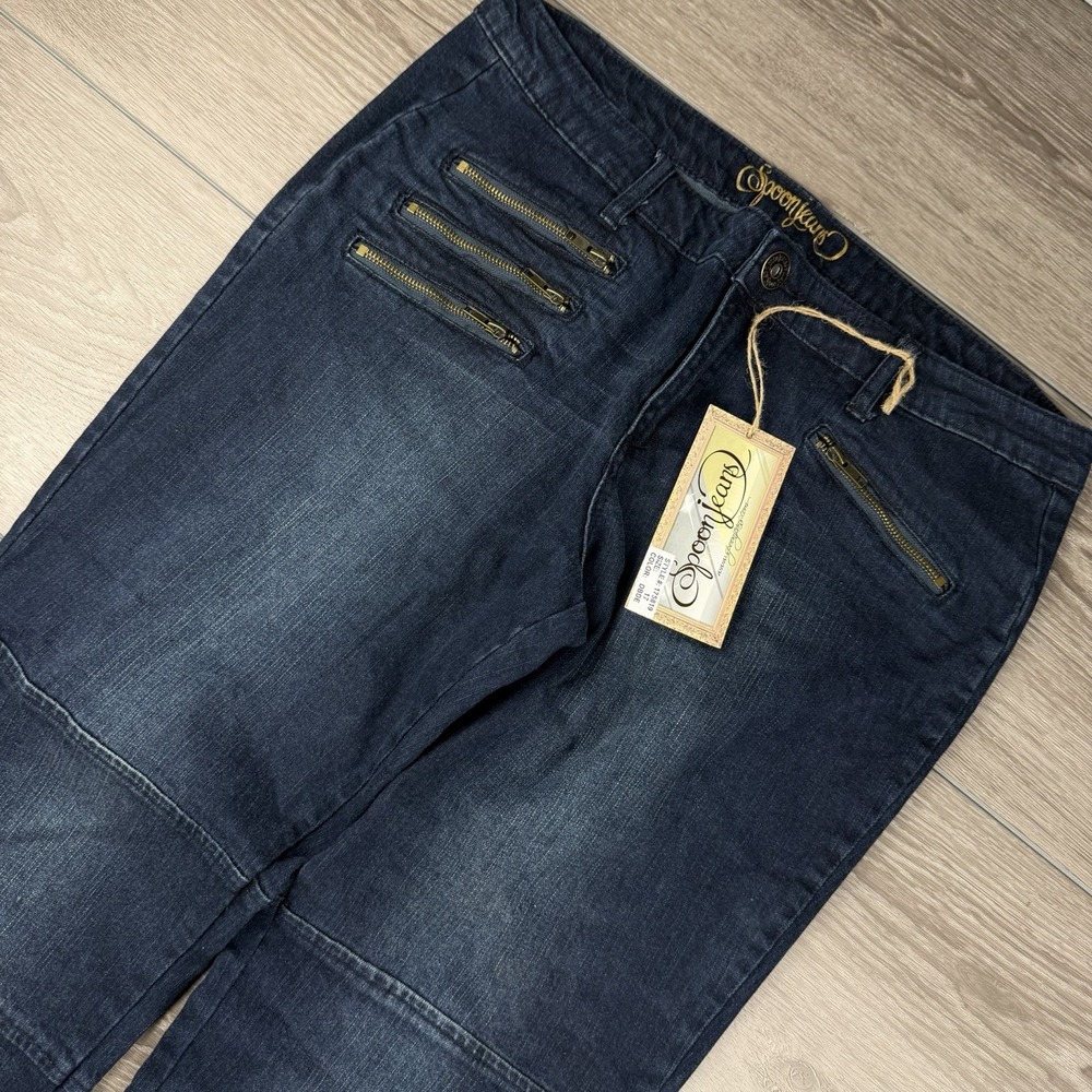 Spoon Women's Moto Dark Wash Ankle Zip Denim Jeans Blue Size 32 New
